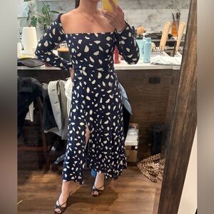 Reformation "Sigmund" Navy and White Long Sleeve Dress sz 6
